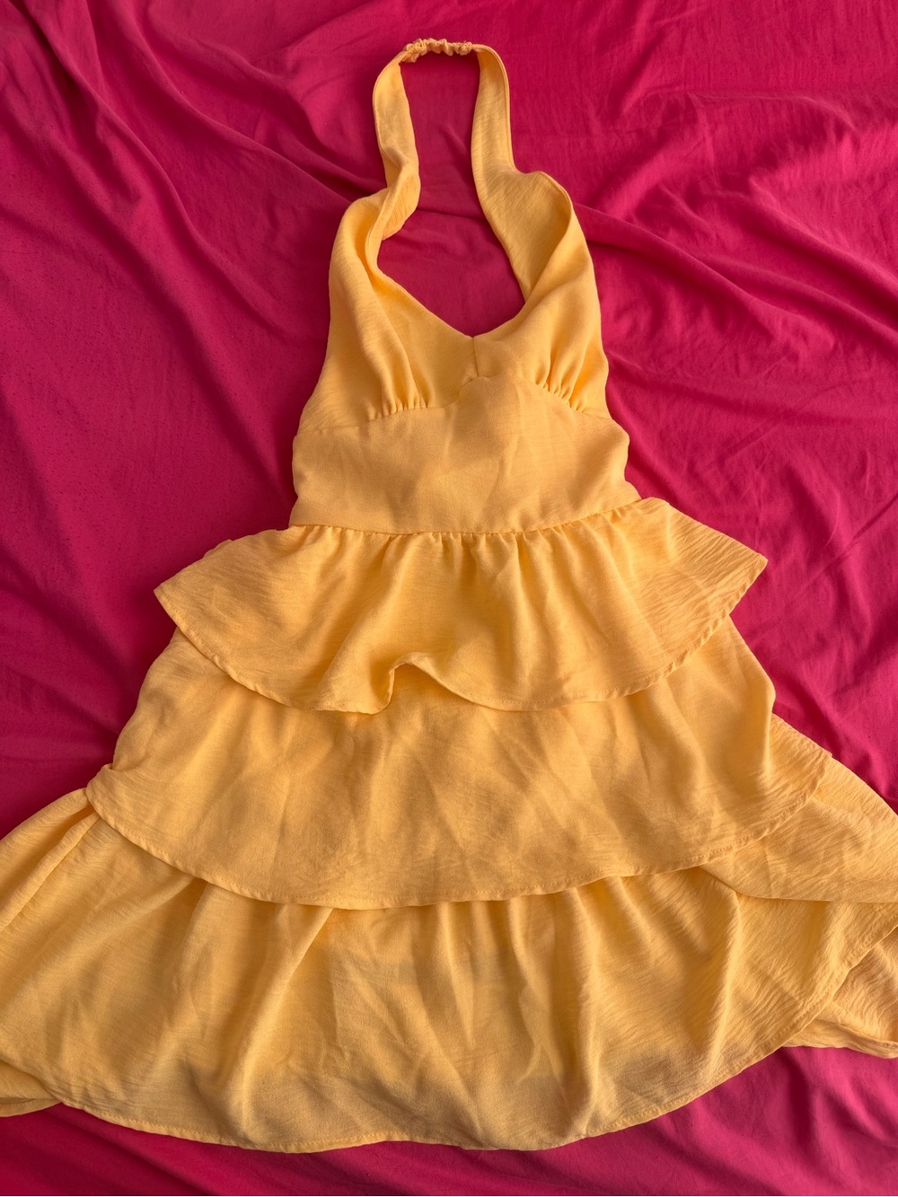 Altar'd State Yellow Halter Tiered Mini Dress